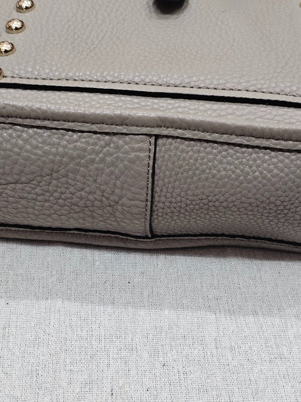 Taupe Gray Pebbled Leather Crossbody Bag w/ Gold Studs by Rebecca Minkoff - Picture 4 of 14